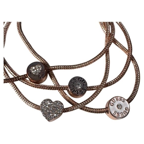 GUESS Los Angeles Bracelet Rhinestones Logo Gold Tone 4 Strand with Charms - Picture 3 of 3